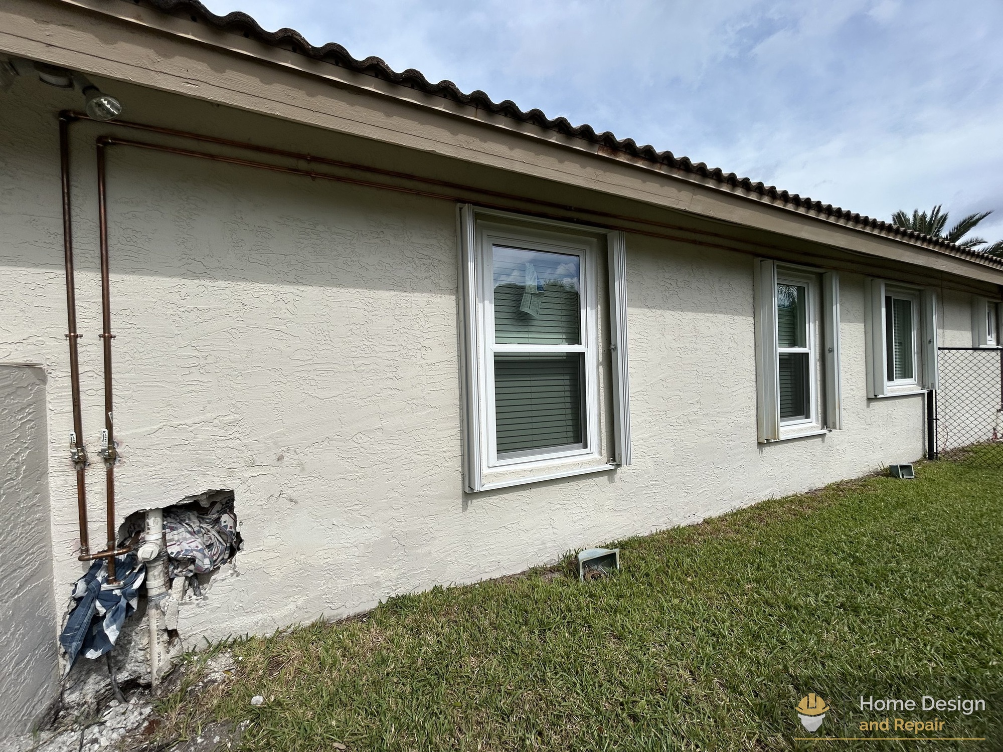 Before detail of Exterior Stucco Wall Repair in Coral Springs, FL