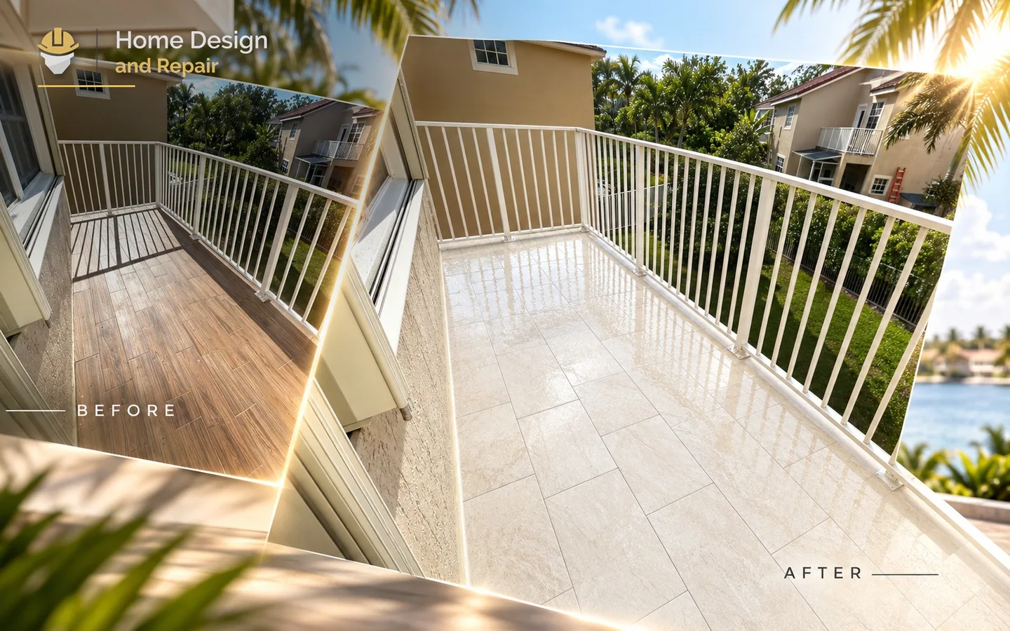 Before and after transformation for Balcony Tile Flooring Transformation