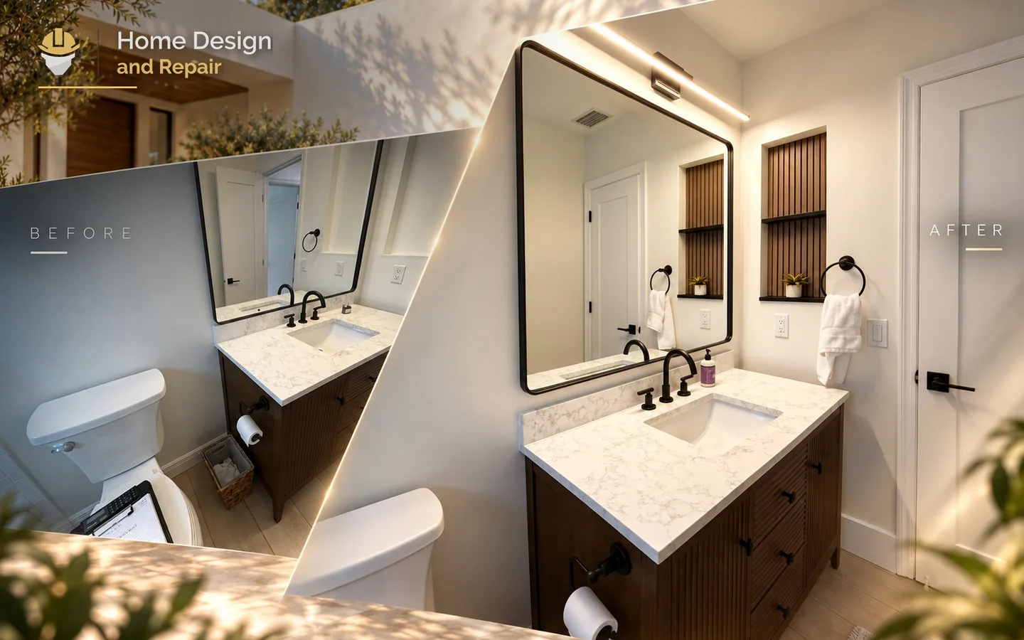 Before and after transformation for Bathroom Refresh