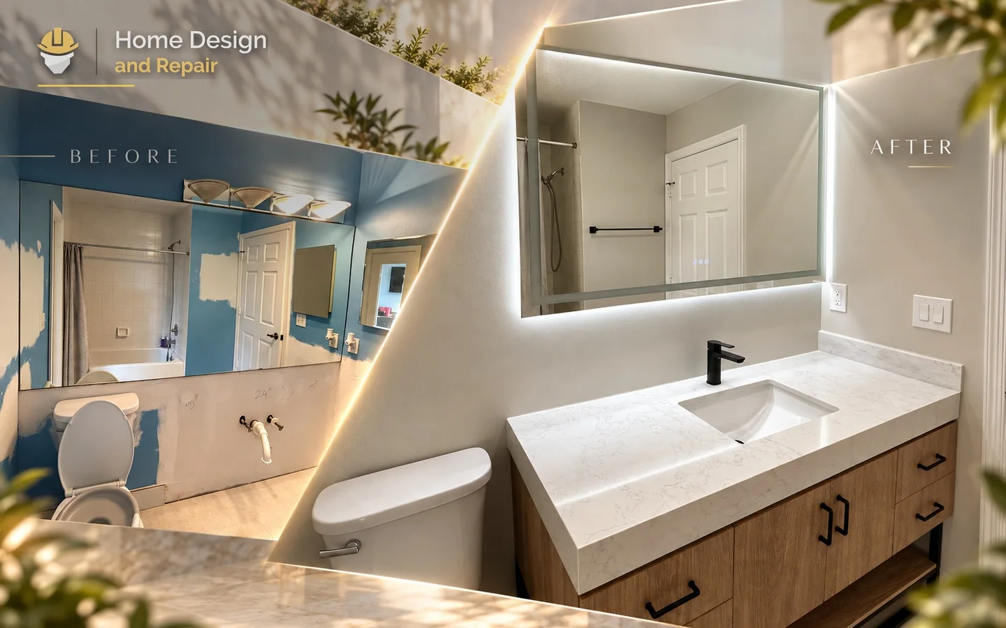 Before and after transformation for Bathroom Water Damage  Restoration