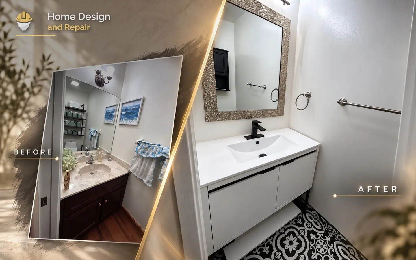 Before and after transformation for Modern Half Bathroom Refresh in Coral Springs, FL