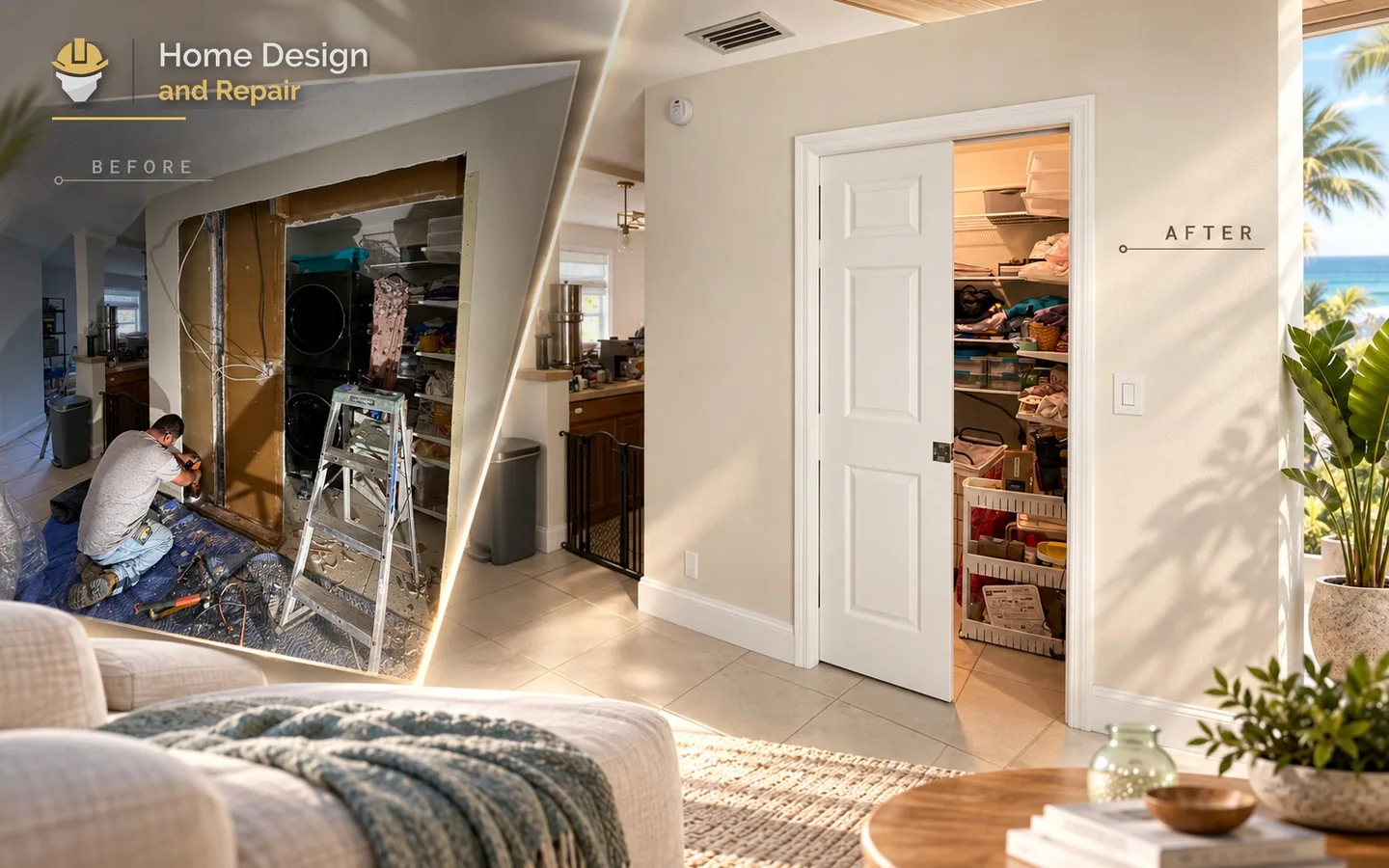 Before and after transformation for Pocket Door Conversion in Boca Raton, FL