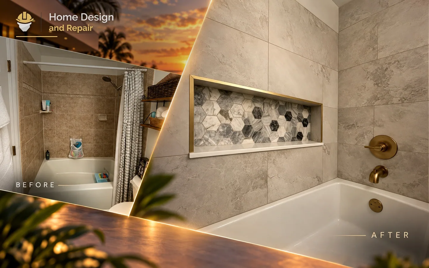 Before and after transformation for Tub-Shower Bathroom Remodel in Boca Raton, FL