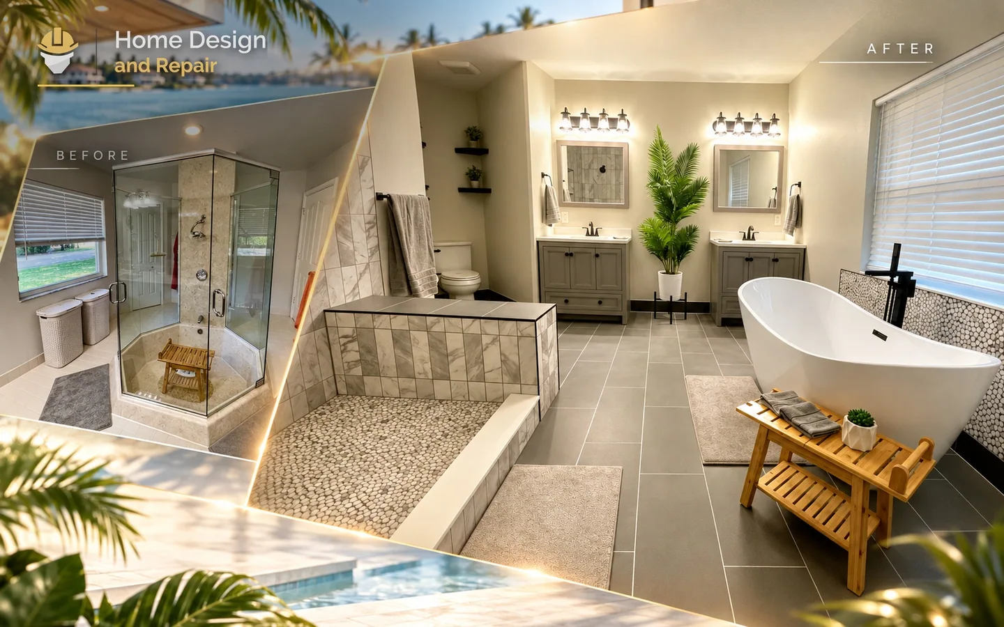 Before and after transformation for Walk-In Shower and Tub Bathroom Remodel in Coral Springs, FL