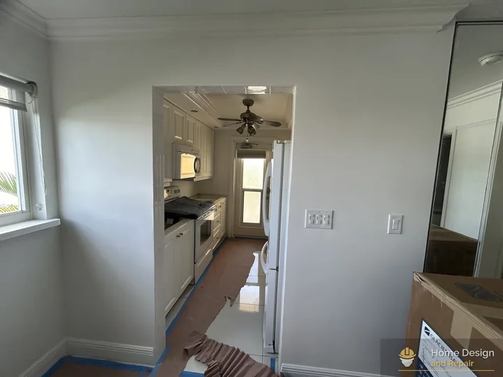 During detail of Bright White Interior Wall Refresh in Pompano Beach, FL