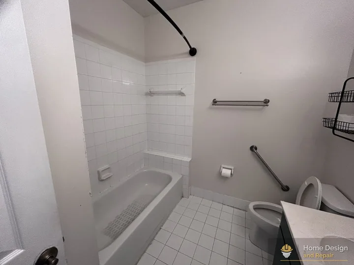 During detail of Marble-Look Tub Shower Remodel