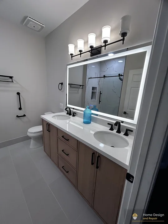 After detail of Marble-Look Tub Shower Remodel