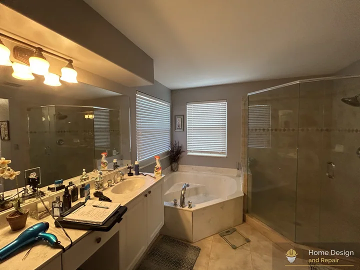 Before detail of Modern Gray-Tile Master Bath Transformation in Coral Springs, FL