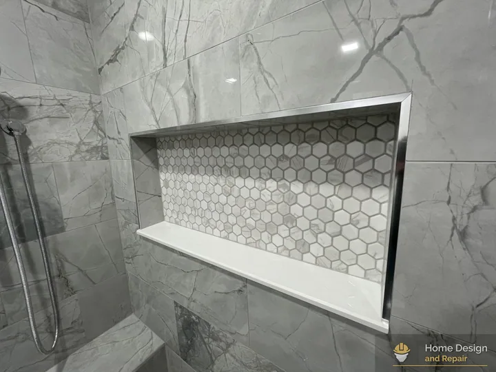 After detail of Walk-In Shower Bathroom Remodel