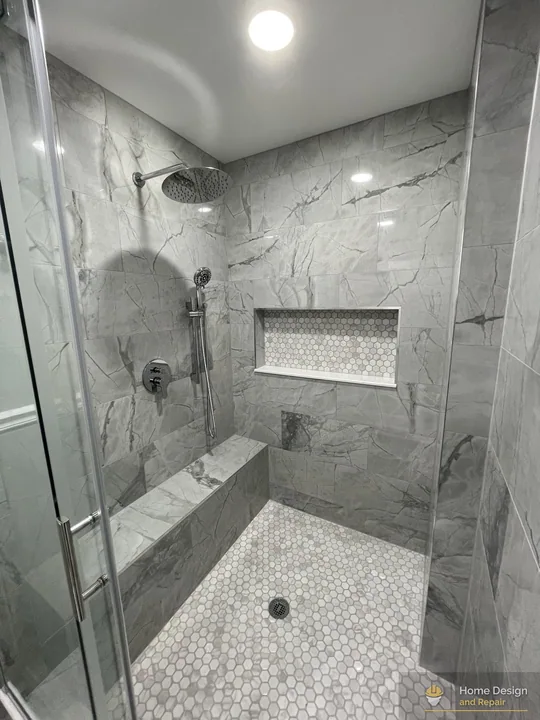 After detail of Walk-In Shower Bathroom Remodel
