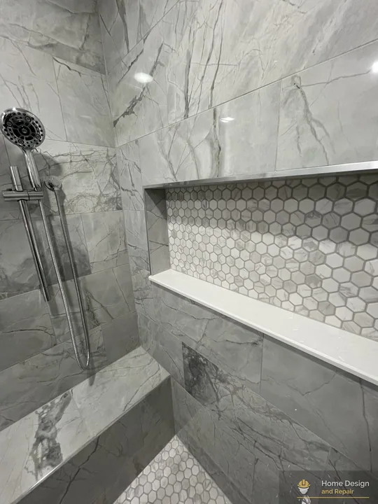 After detail of Walk-In Shower Bathroom Remodel