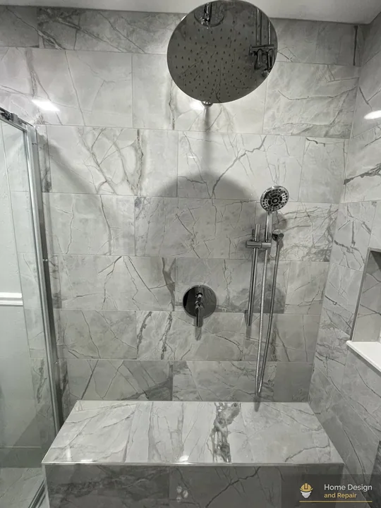 After detail of Walk-In Shower Bathroom Remodel