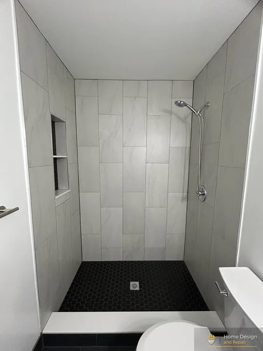 After detail of White Tile Walk-In Shower Remodel in Coral Springs, FL