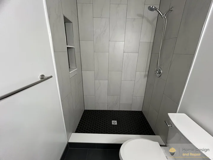 After detail of White Tile Walk-In Shower Remodel in Coral Springs, FL