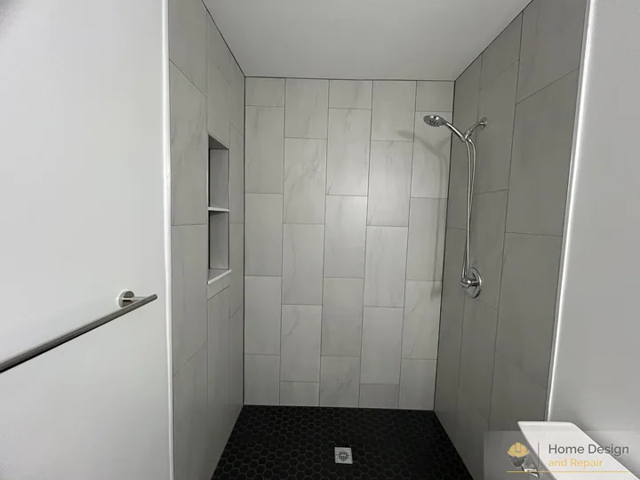 After detail of White Tile Walk-In Shower Remodel in Coral Springs, FL