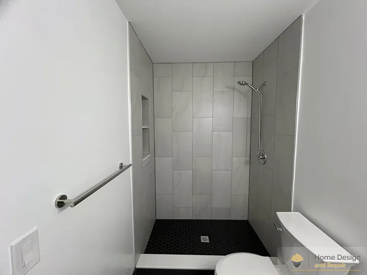 After detail of White Tile Walk-In Shower Remodel in Coral Springs, FL