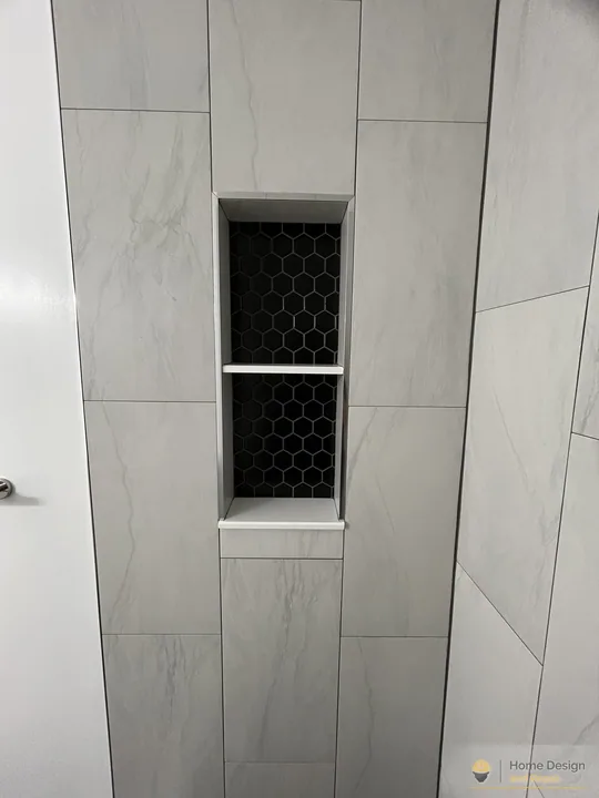 After detail of White Tile Walk-In Shower Remodel in Coral Springs, FL