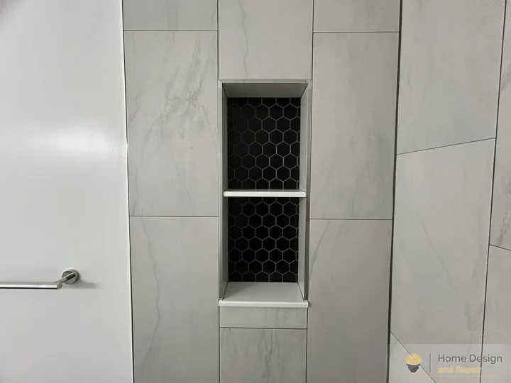 After detail of White Tile Walk-In Shower Remodel in Coral Springs, FL