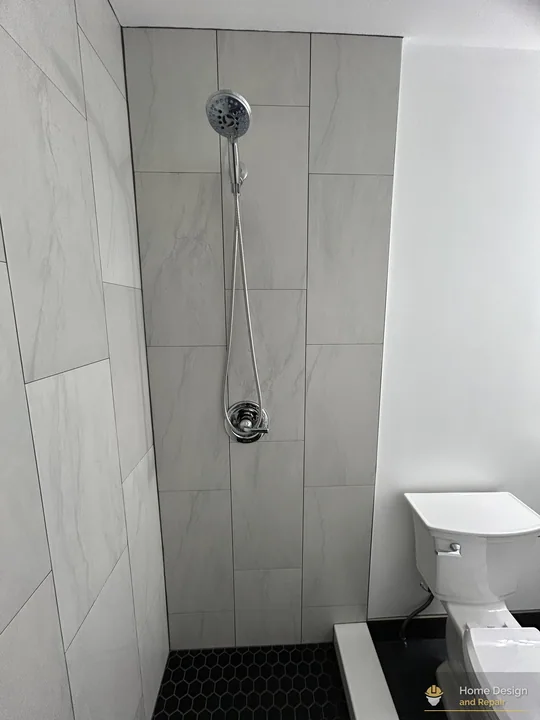 After detail of White Tile Walk-In Shower Remodel in Coral Springs, FL